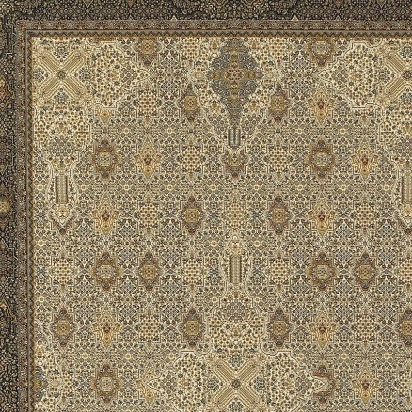 Ivory And Dark Blue Medallion Area Rug With Fringe Photo 3