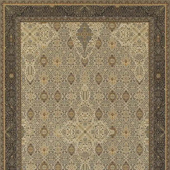 Ivory And Dark Blue Medallion Area Rug With Fringe Photo 4