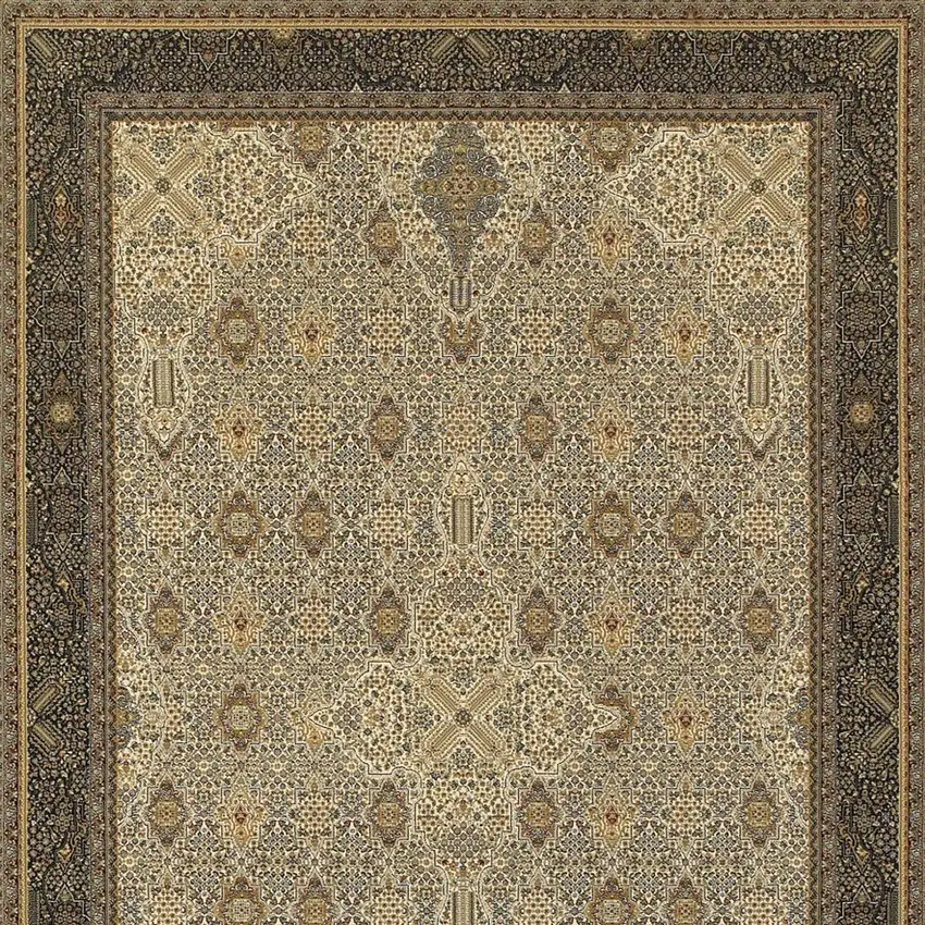 Ivory And Dark Blue Medallion Area Rug With Fringe Photo 4