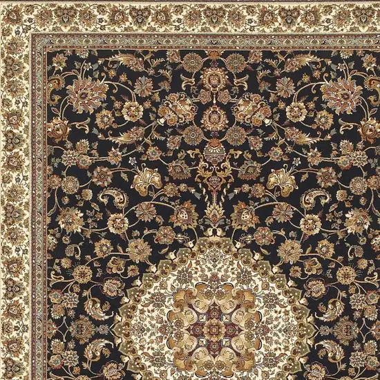 Ivory And Dark Blue Medallion Area Rug With Fringe Photo 3