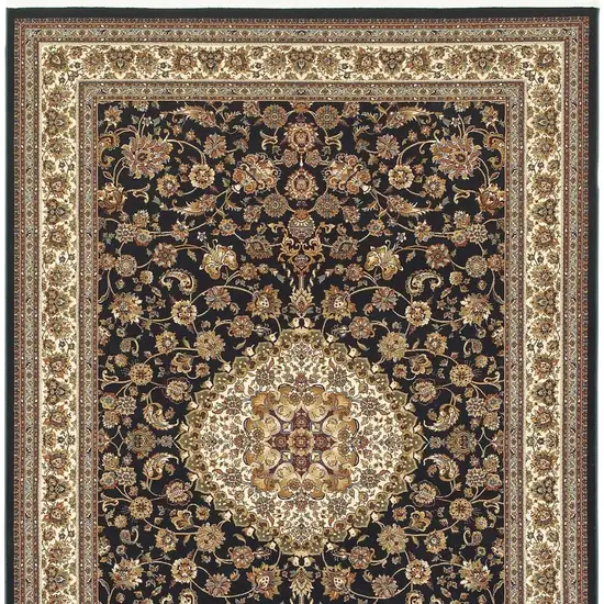 Ivory And Dark Blue Medallion Area Rug With Fringe Photo 4