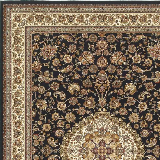 Ivory And Dark Blue Medallion Area Rug With Fringe Photo 3