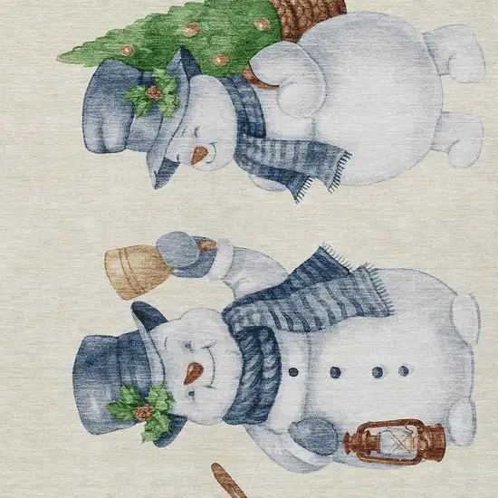 Ivory And Denim Blue Botanical Leaves Washable Indoor Outdoor Area Rug Photo 3