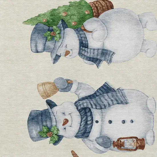 Ivory And Denim Blue Snowmen Washable Indoor Outdoor Area Rug Photo 6