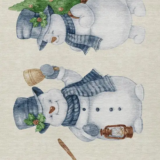 Ivory And Denim Blue Snowmen Washable Indoor Outdoor Area Rug Photo 3