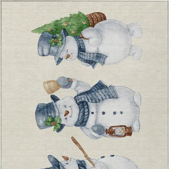 Ivory And Denim Blue Snowmen Washable Indoor Outdoor Area Rug Photo 9