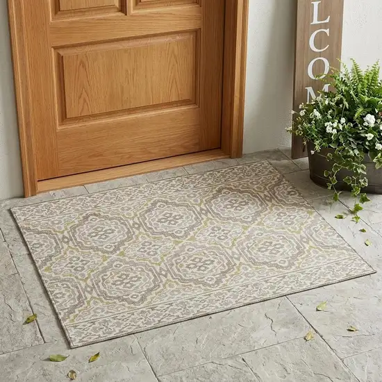Ivory And Denim Blue Tribal Washable Indoor Outdoor Area Rug Photo 1