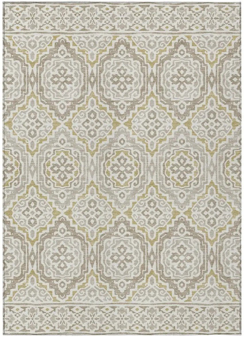 Ivory And Denim Blue Tribal Washable Indoor Outdoor Area Rug Photo 2