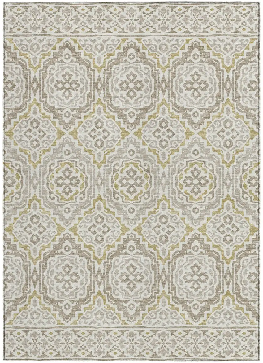Ivory And Denim Blue Tribal Washable Indoor Outdoor Area Rug Photo 4