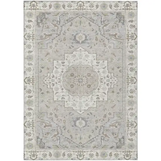 Ivory And Fern Green Oriental Washable Indoor Outdoor Area Rug Photo 2