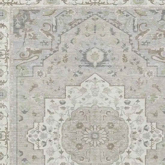 Ivory And Fern Green Oriental Washable Indoor Outdoor Area Rug Photo 5