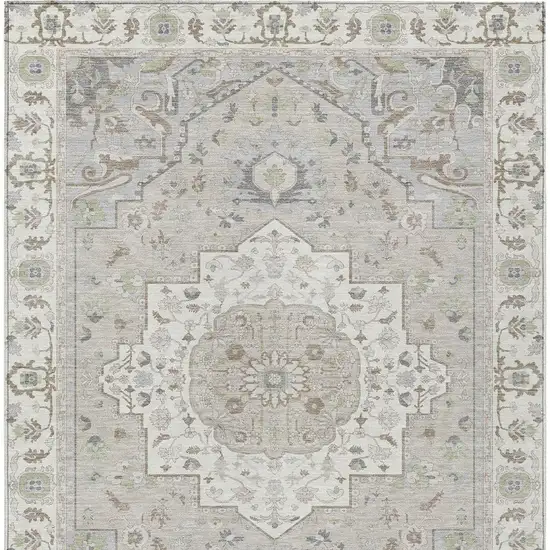 Ivory And Fern Green Oriental Washable Indoor Outdoor Area Rug Photo 6