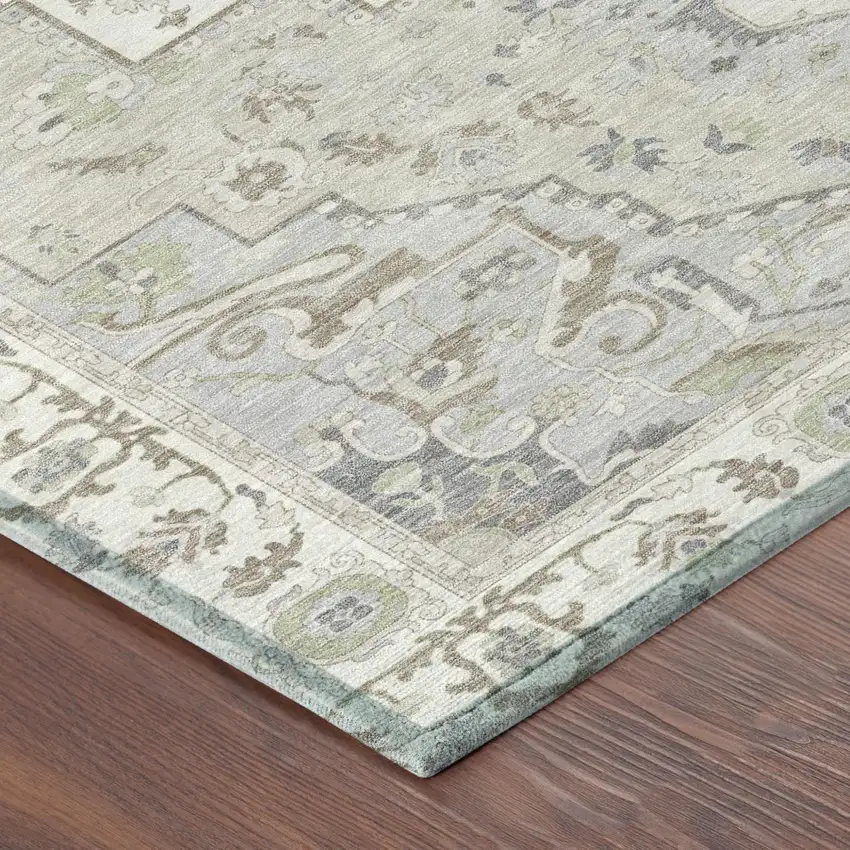 Ivory And Fern Green Oriental Washable Indoor Outdoor Area Rug Photo 7