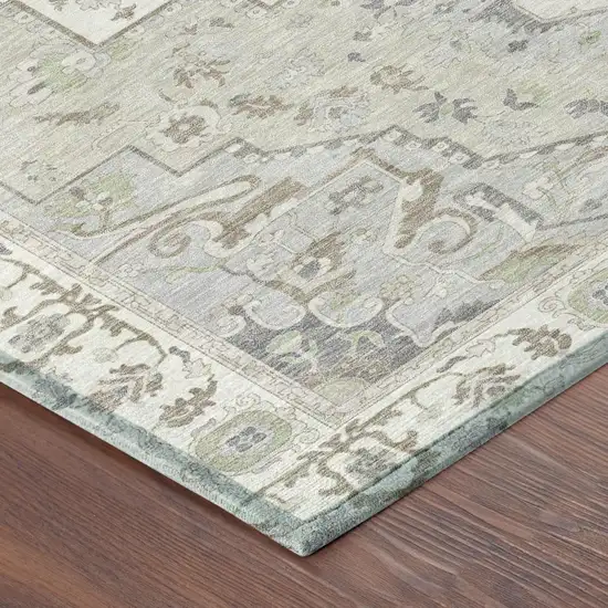 Ivory And Fern Green Oriental Washable Indoor Outdoor Area Rug Photo 7