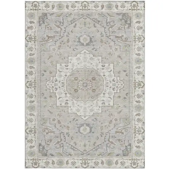 Ivory And Fern Green Oriental Washable Indoor Outdoor Area Rug Photo 4