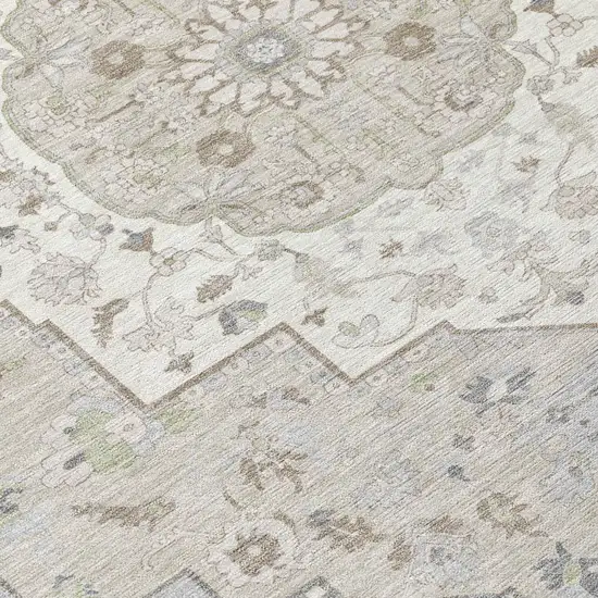 Ivory And Fern Green Oriental Washable Indoor Outdoor Area Rug Photo 8