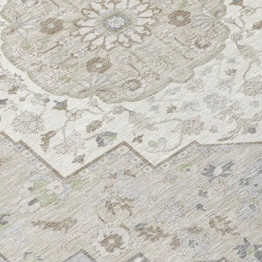 Ivory And Fern Green Oriental Washable Indoor Outdoor Area Rug Photo 8