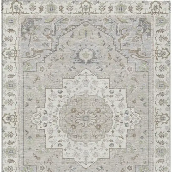 Ivory And Fern Green Oriental Washable Indoor Outdoor Area Rug Photo 3