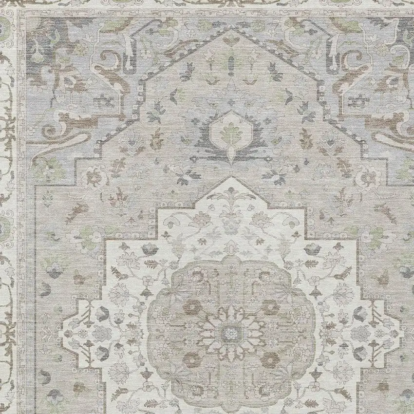 Ivory And Fern Green Oriental Washable Indoor Outdoor Area Rug Photo 5