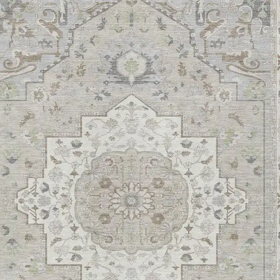 Ivory And Fern Green Oriental Washable Indoor Outdoor Area Rug Photo 3