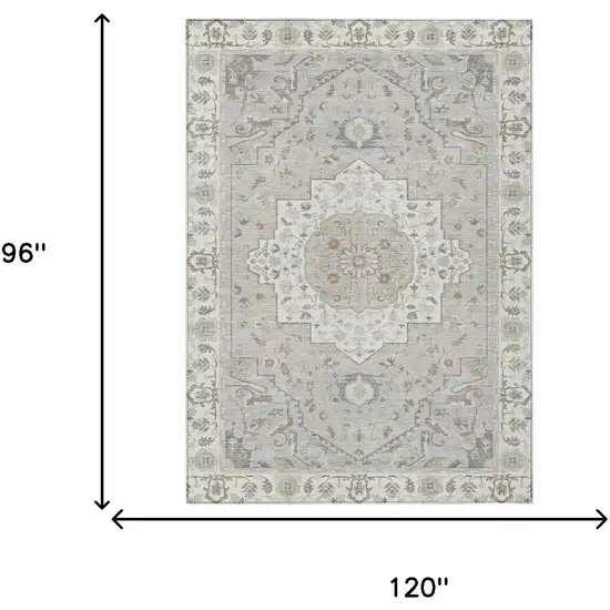 Ivory And Fern Green Oriental Washable Indoor Outdoor Area Rug Photo 9