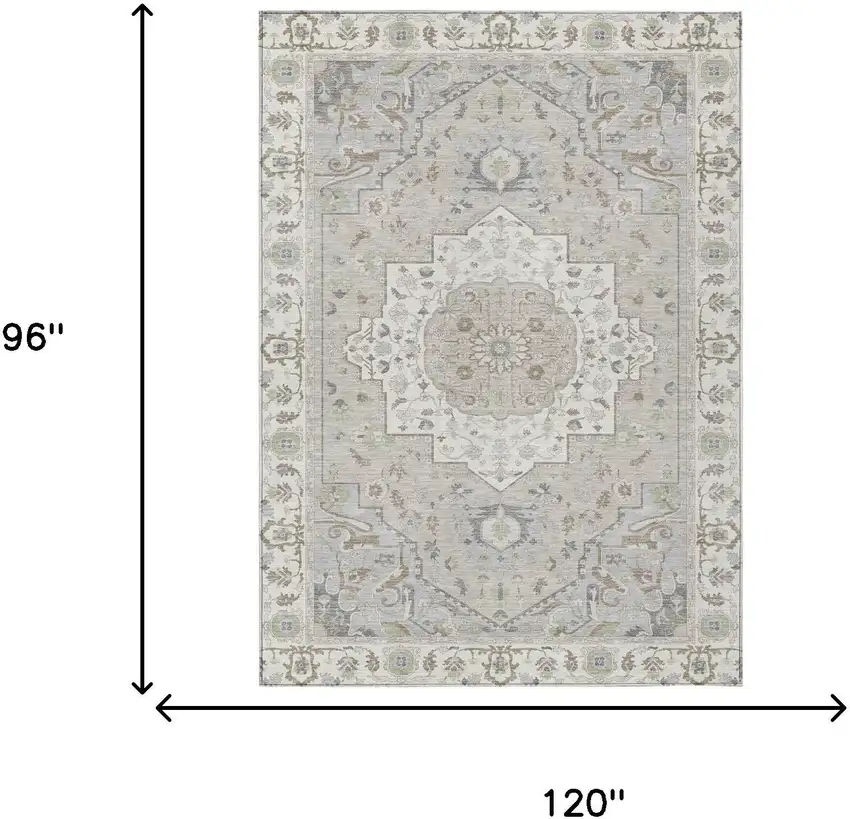 Ivory And Fern Green Oriental Washable Indoor Outdoor Area Rug Photo 9