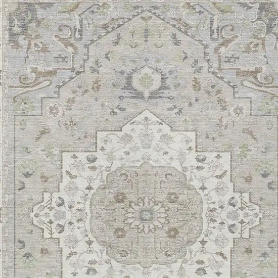 Ivory And Fern Green Oriental Washable Indoor Outdoor Area Rug Photo 3