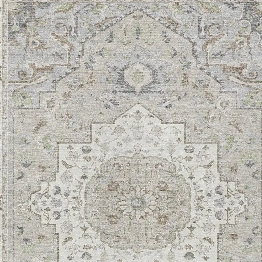 Ivory And Fern Green Oriental Washable Indoor Outdoor Area Rug Photo 3