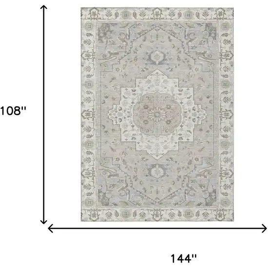 Ivory And Fern Green Oriental Washable Indoor Outdoor Area Rug Photo 9