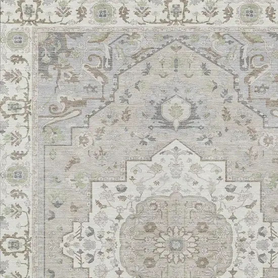 Ivory And Fern Green Oriental Washable Indoor Outdoor Area Rug Photo 5
