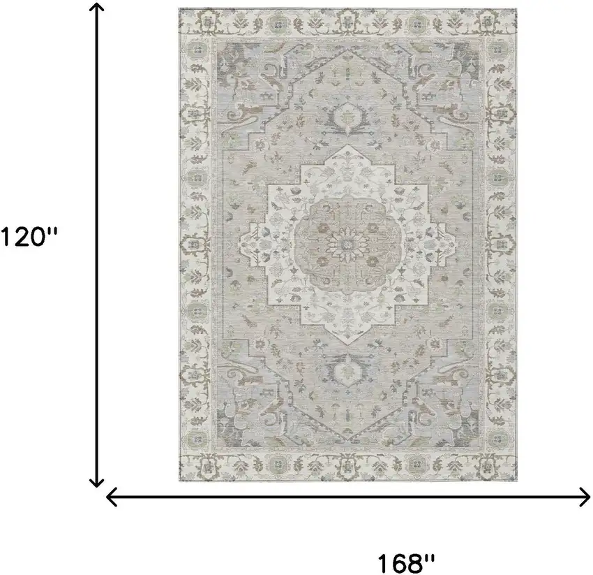 Ivory And Fern Green Oriental Washable Indoor Outdoor Area Rug Photo 8