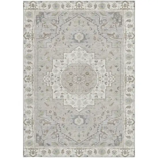 Ivory And Fern Green Oriental Washable Indoor Outdoor Area Rug Photo 3