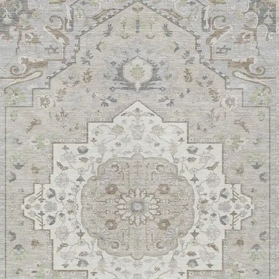 Ivory And Fern Green Oriental Washable Indoor Outdoor Area Rug Photo 5