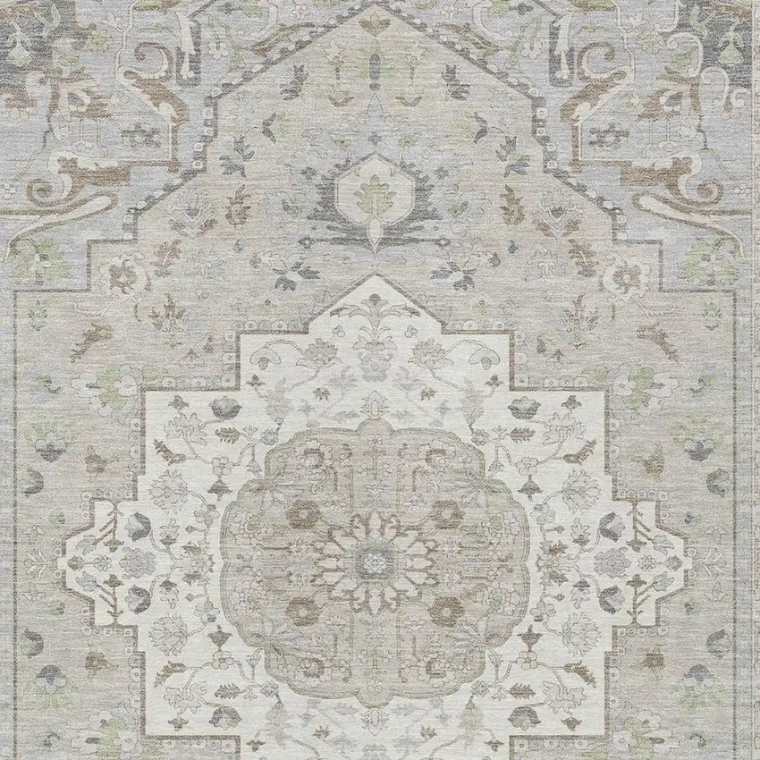 Ivory And Fern Green Oriental Washable Indoor Outdoor Area Rug Photo 5