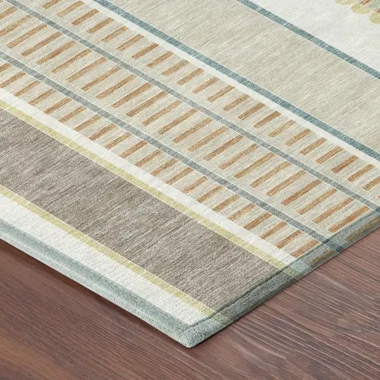 Ivory And Fern Green Striped Washable Indoor Outdoor Area Rug Photo 7