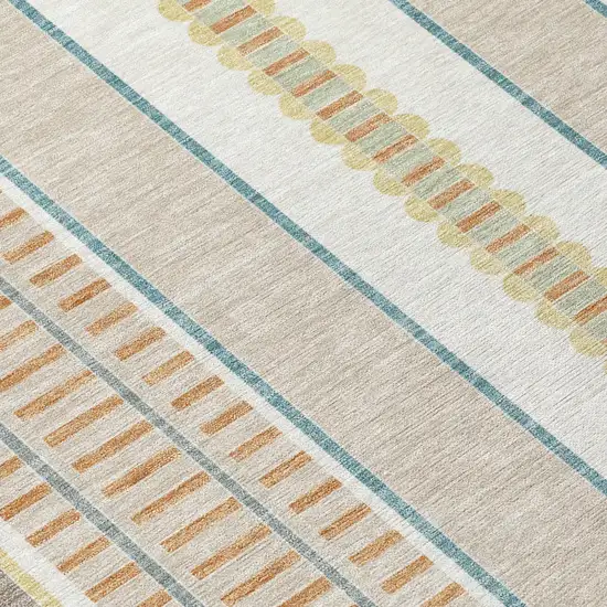 Ivory And Fern Green Striped Washable Indoor Outdoor Area Rug Photo 8