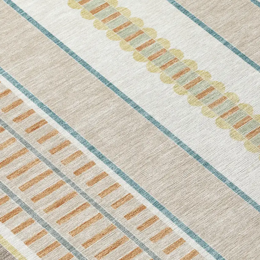 Ivory And Fern Green Striped Washable Indoor Outdoor Area Rug Photo 8
