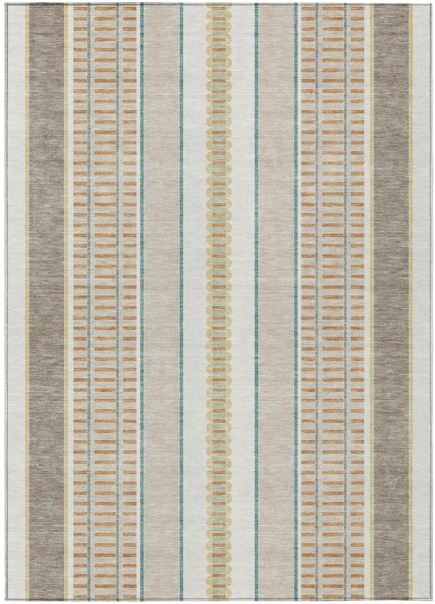Ivory And Fern Green Striped Washable Indoor Outdoor Area Rug Photo 2