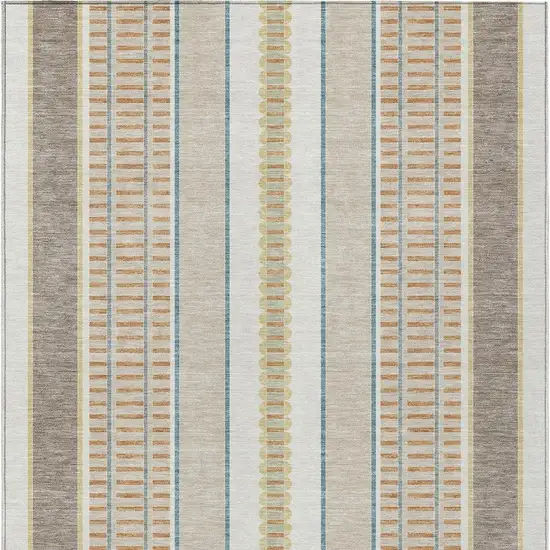 Ivory And Fern Green Striped Washable Indoor Outdoor Area Rug Photo 4