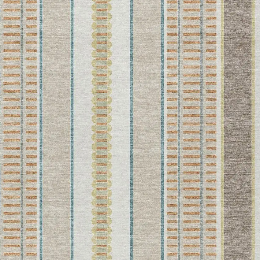 Ivory And Fern Green Striped Washable Indoor Outdoor Area Rug Photo 5