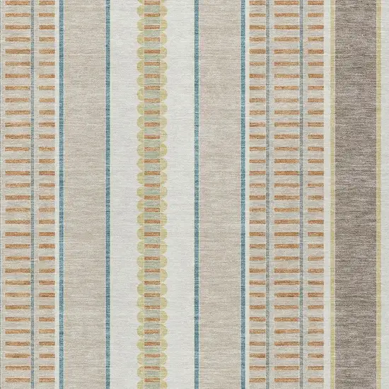 Ivory And Fern Green Striped Washable Indoor Outdoor Area Rug Photo 5
