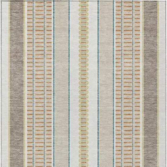 Ivory And Fern Green Striped Washable Indoor Outdoor Area Rug Photo 6