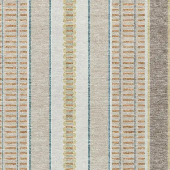 Ivory And Fern Green Striped Washable Indoor Outdoor Area Rug Photo 3
