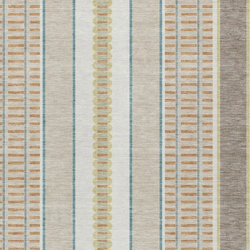 Ivory And Fern Green Striped Washable Indoor Outdoor Area Rug Photo 3