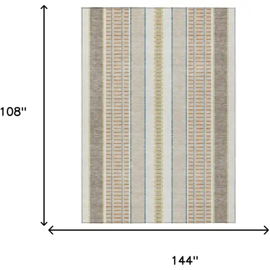 Ivory And Fern Green Striped Washable Indoor Outdoor Area Rug Photo 9