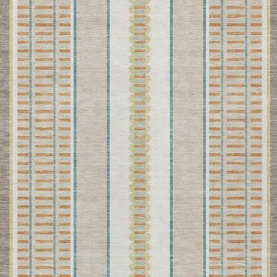 Ivory And Fern Green Striped Washable Indoor Outdoor Area Rug Photo 5