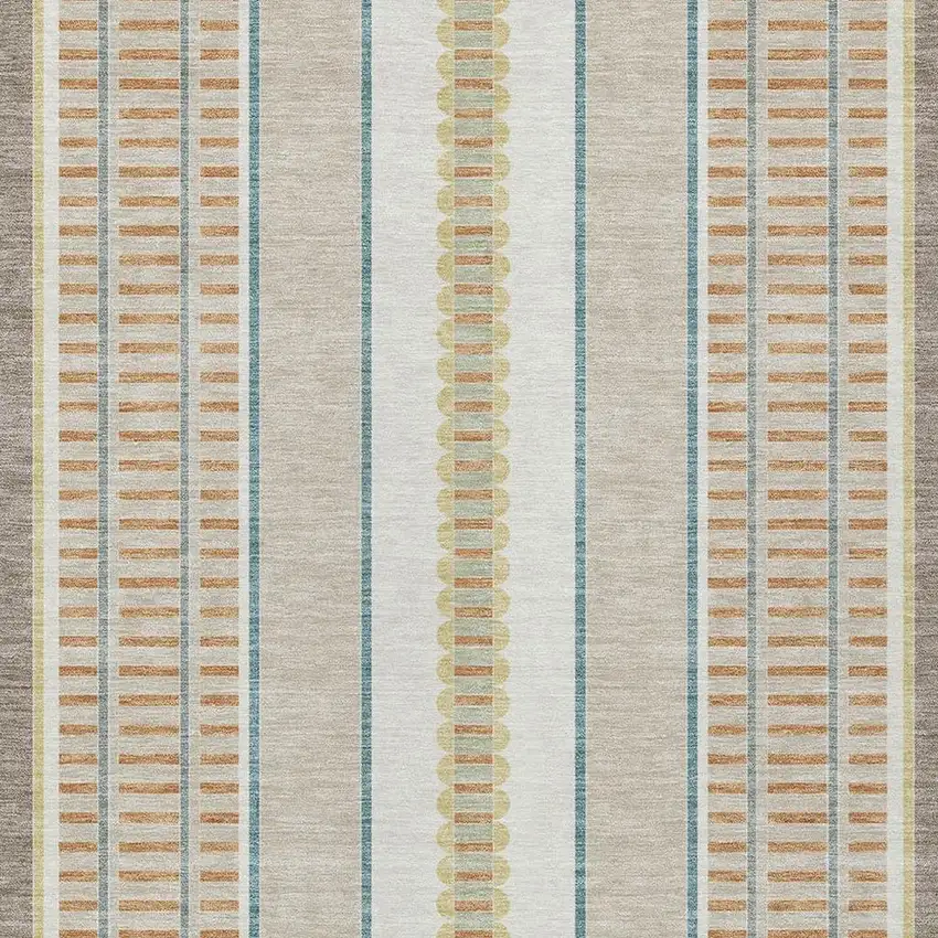 Ivory And Fern Green Striped Washable Indoor Outdoor Area Rug Photo 5