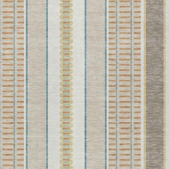 Ivory And Fern Green Striped Washable Indoor Outdoor Area Rug Photo 3