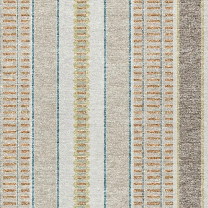Ivory And Fern Green Striped Washable Indoor Outdoor Area Rug Photo 3