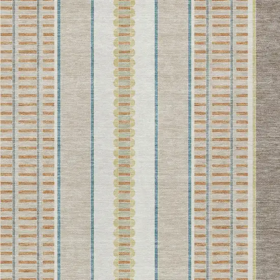 Ivory And Fern Green Striped Washable Indoor Outdoor Area Rug Photo 3